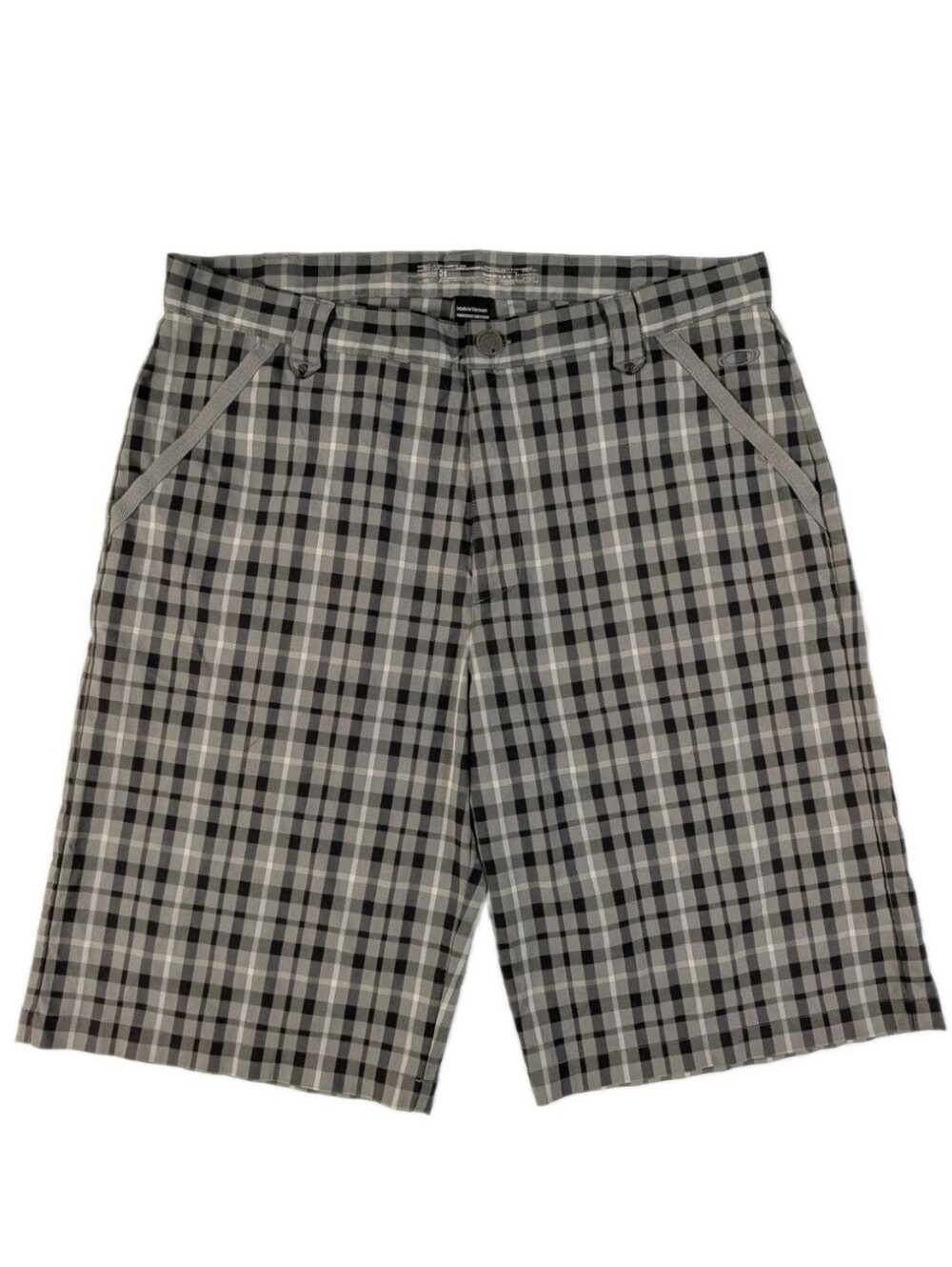 Oakley Skull Golf Shorts Mens 34 Grey Black Plaid Checkered 100% Polyester